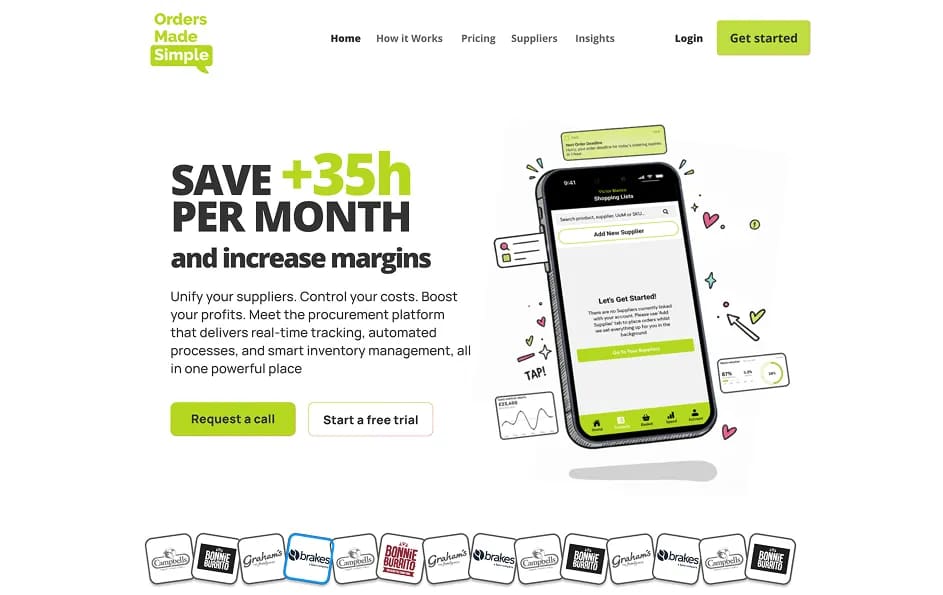 Orders Made Simple SaaS marketing website redesign showing clean dashboard interface with brand color scheme and typography hierarchy