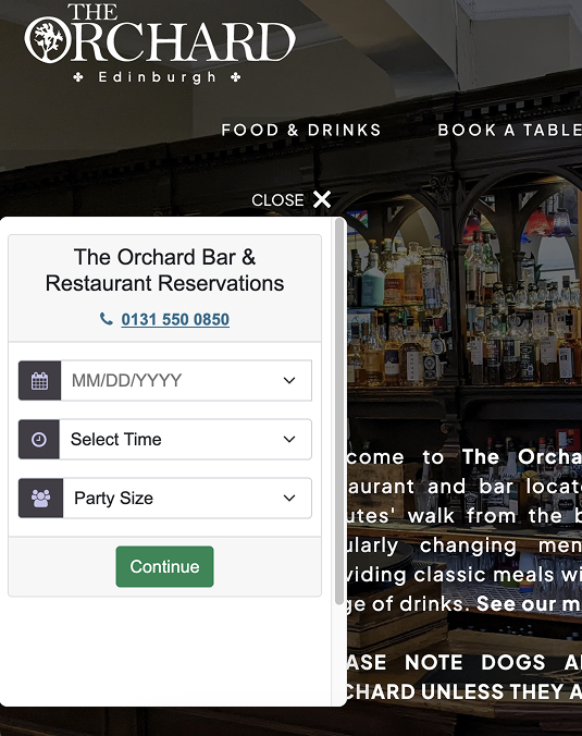 the orchard bar's main page