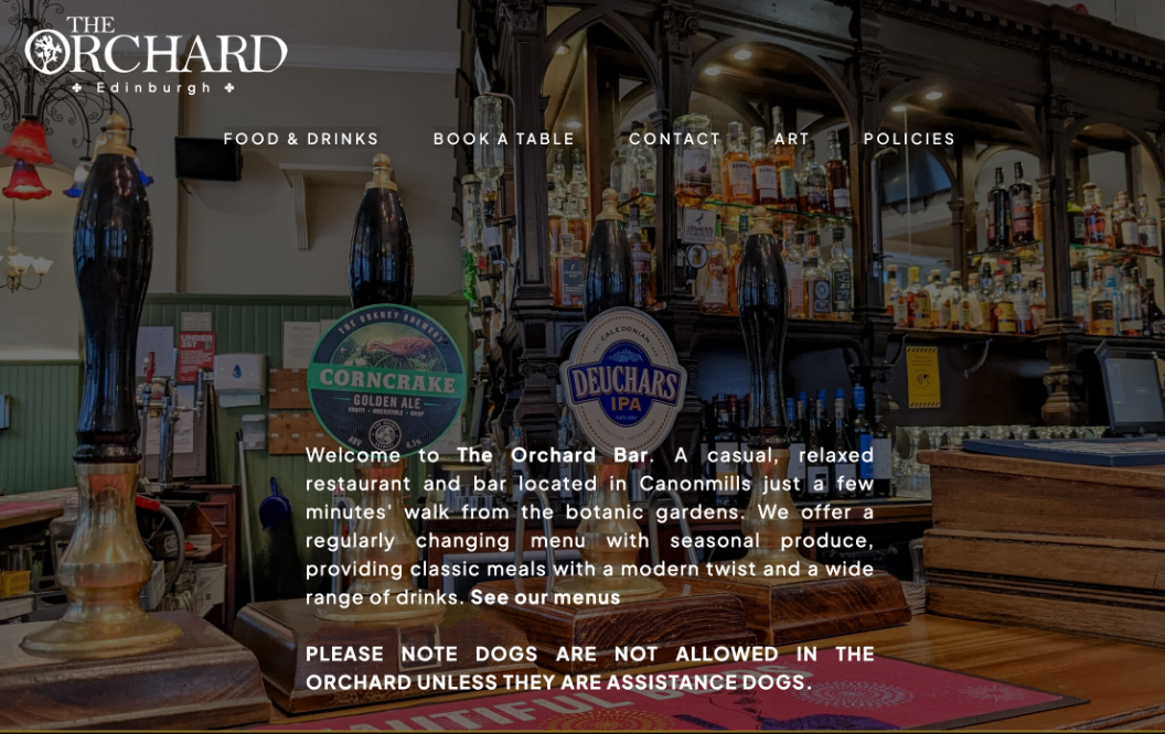 the orchard bar's main page